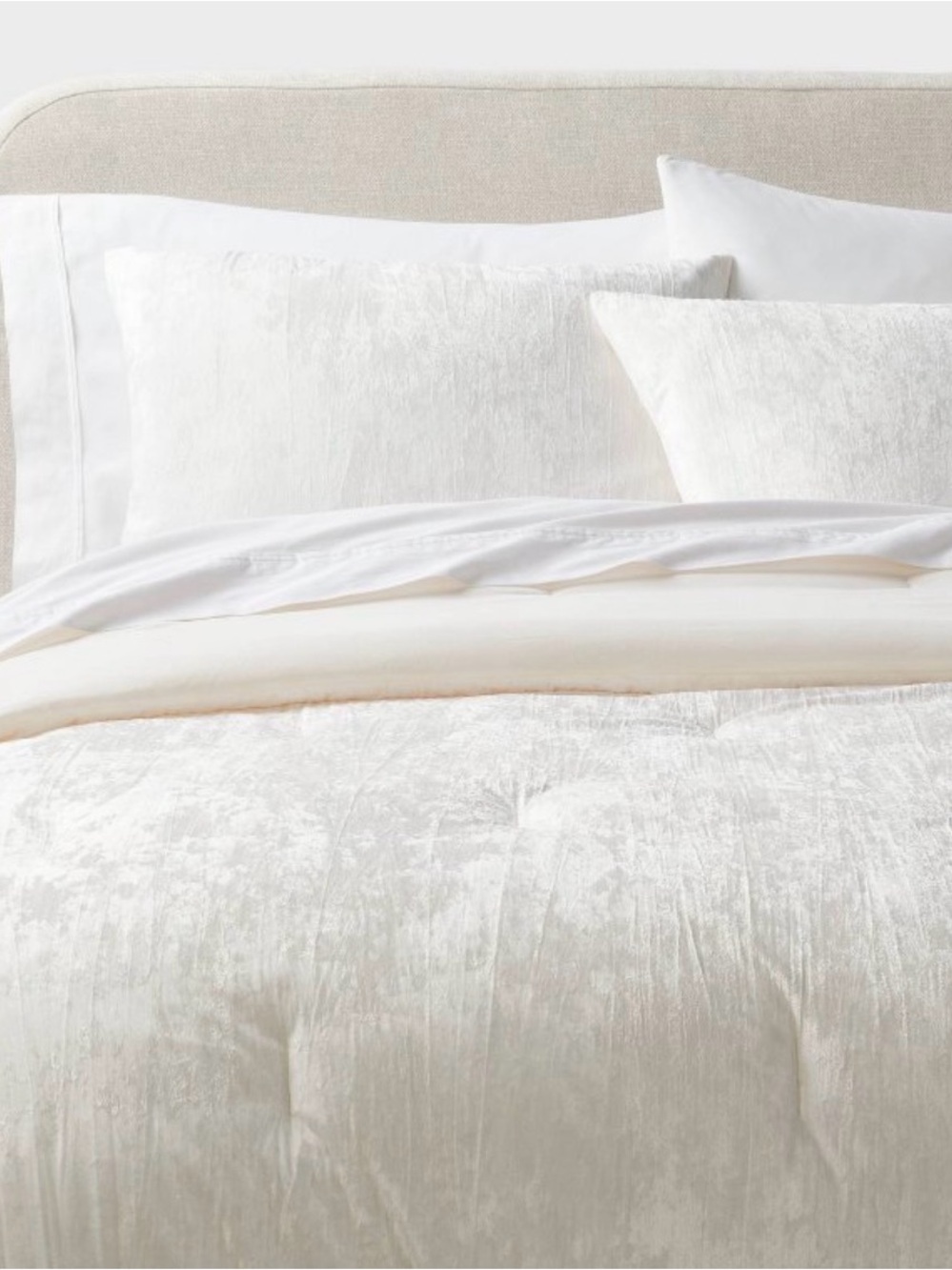 Full/Queen 3pc Cream crushed velvet comforter and two shams